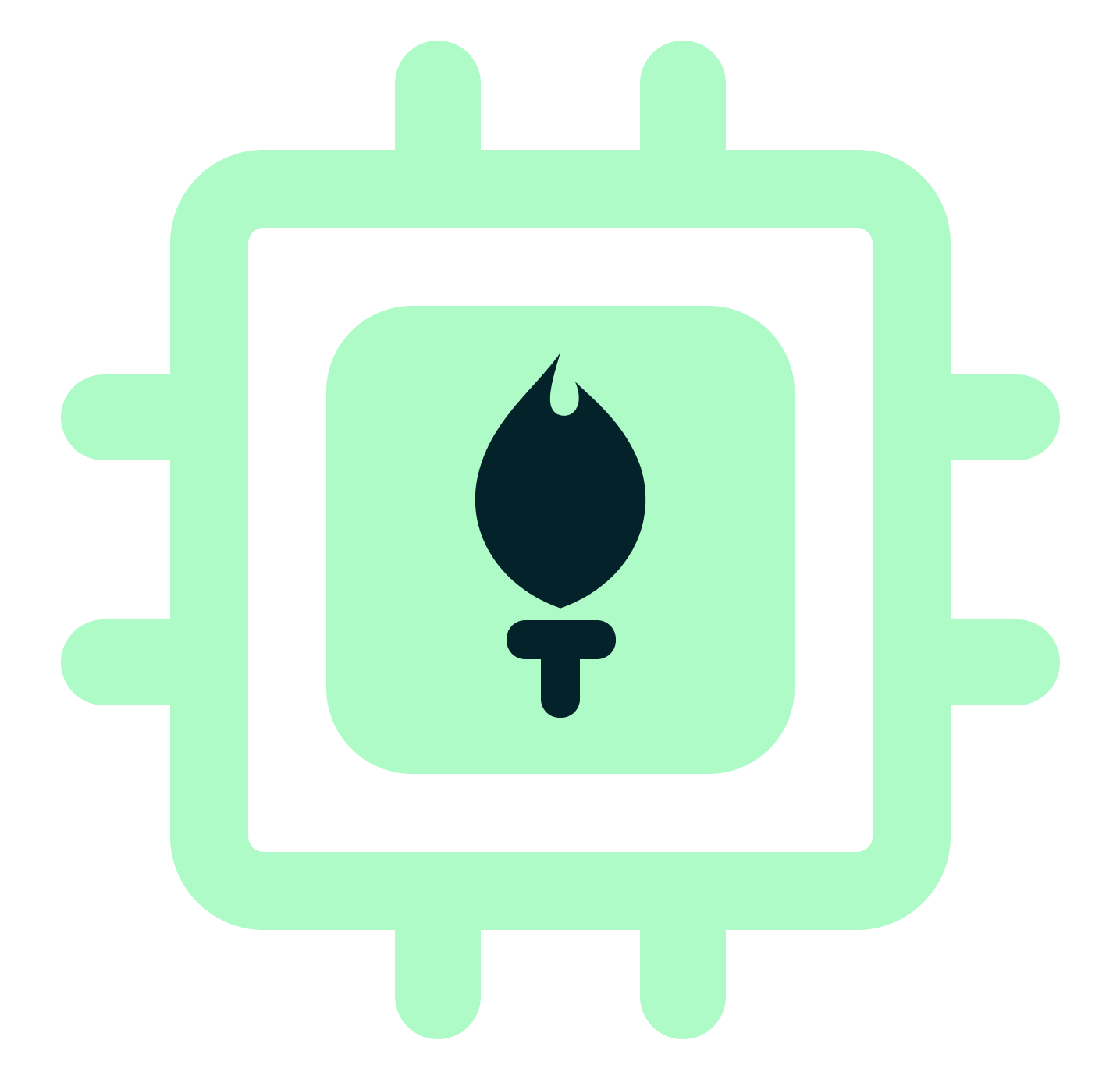 CV-Assist logo: a green microchip with a flame inside